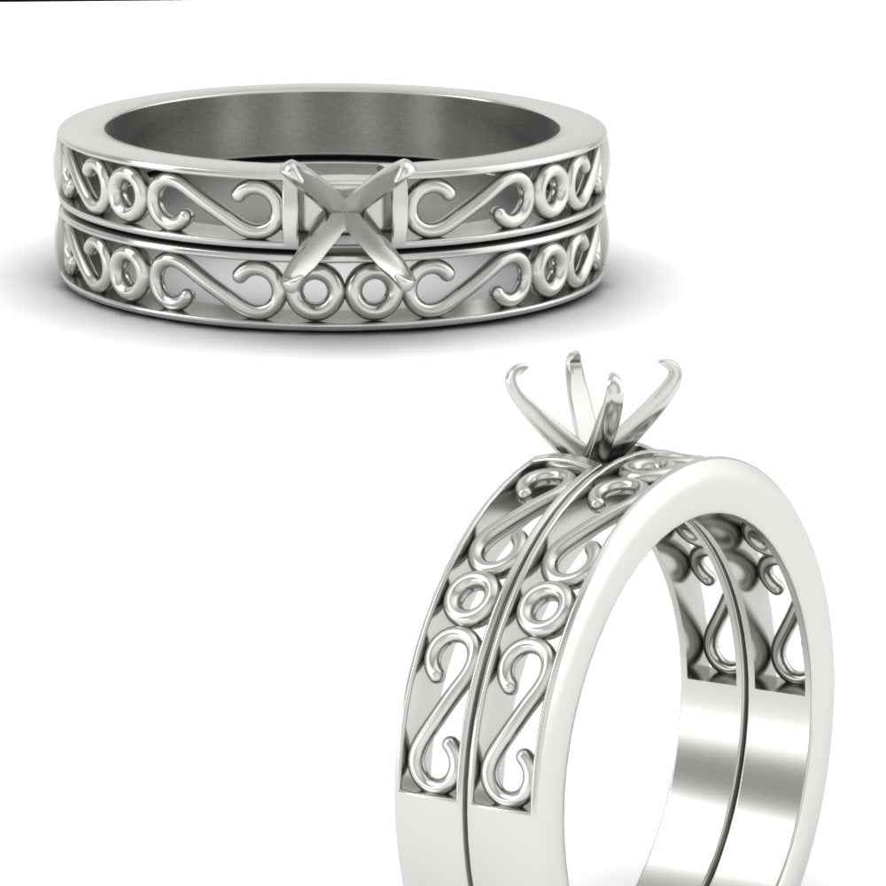 Semi Mount Filigree Single Stone Wedding Set