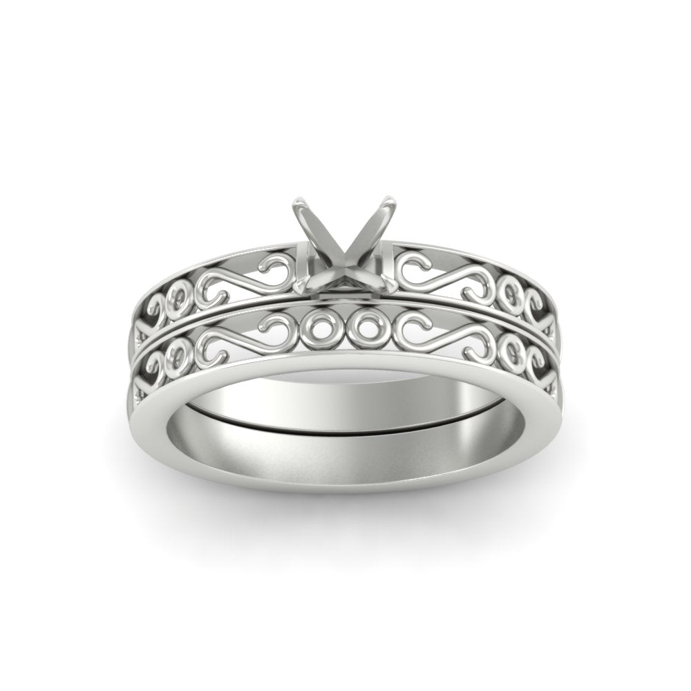 Semi Mount Filigree Single Stone Wedding Set