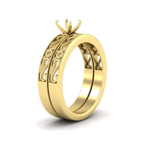 Semi Mount Filigree Single Stone Wedding Set