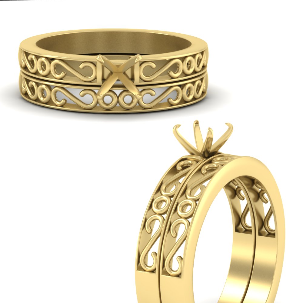 Semi Mount Filigree Single Stone Wedding Set