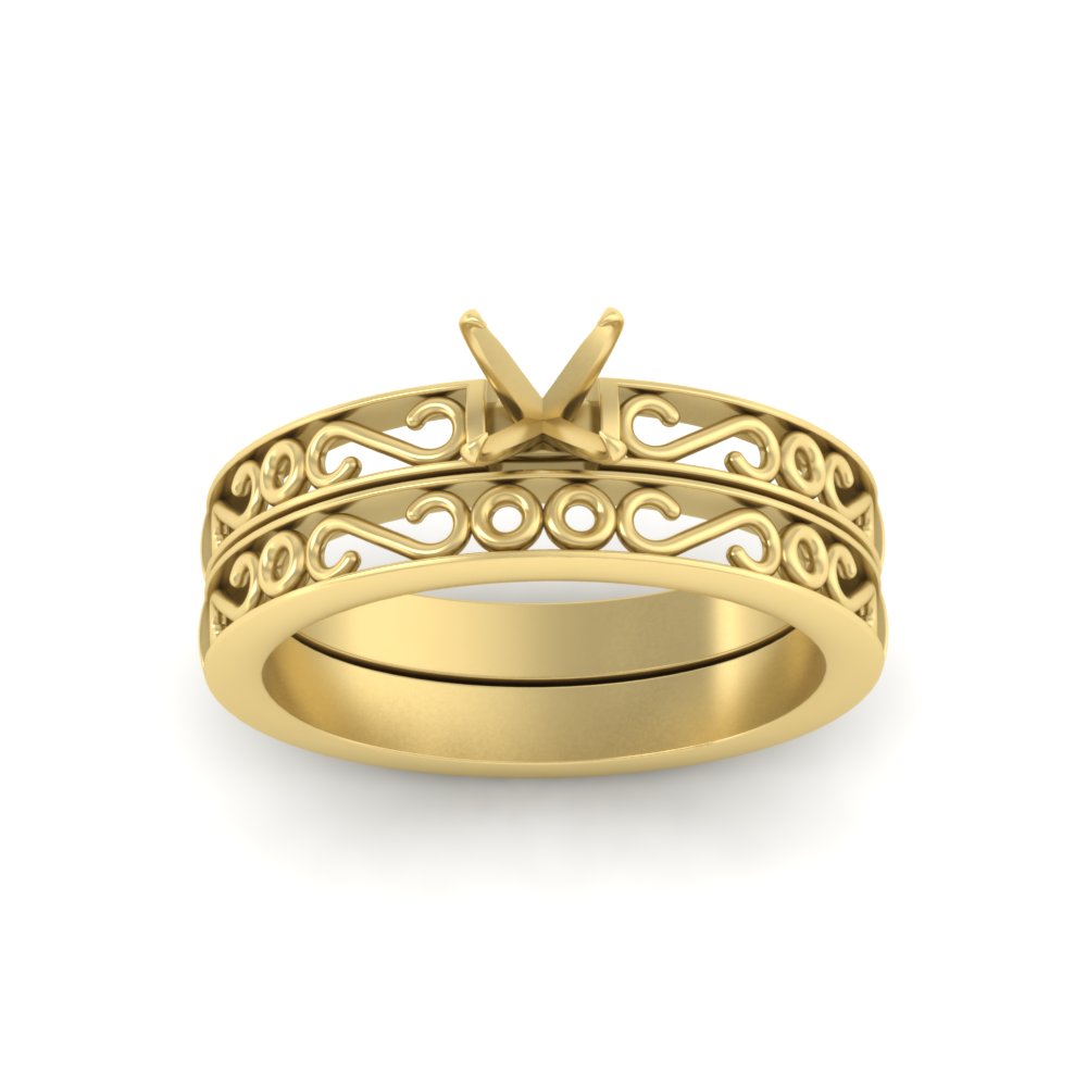 Semi Mount Filigree Single Stone Wedding Set