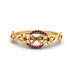 Load image into Gallery viewer, semi-mount-floral-halo-pink-sapphire-engagement-ring-in-FD10057SMRGSADRPIANGLE3-NL-YG
