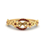 Load image into Gallery viewer, semi-mount-floral-halo-ruby-engagement-ring-in-FD10057SMRGRUDRANGLE3-NL-YG
