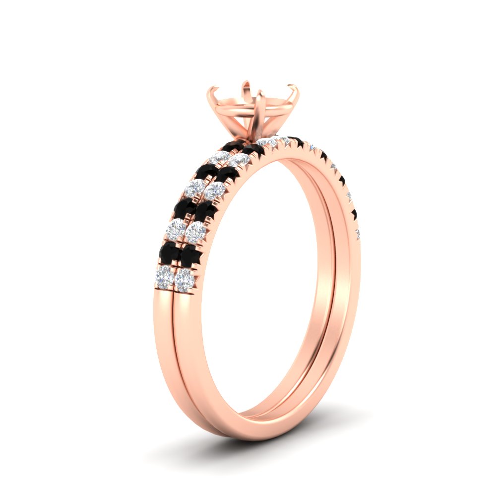 Semi Mount French Pave Diamond Wedding Ring Set