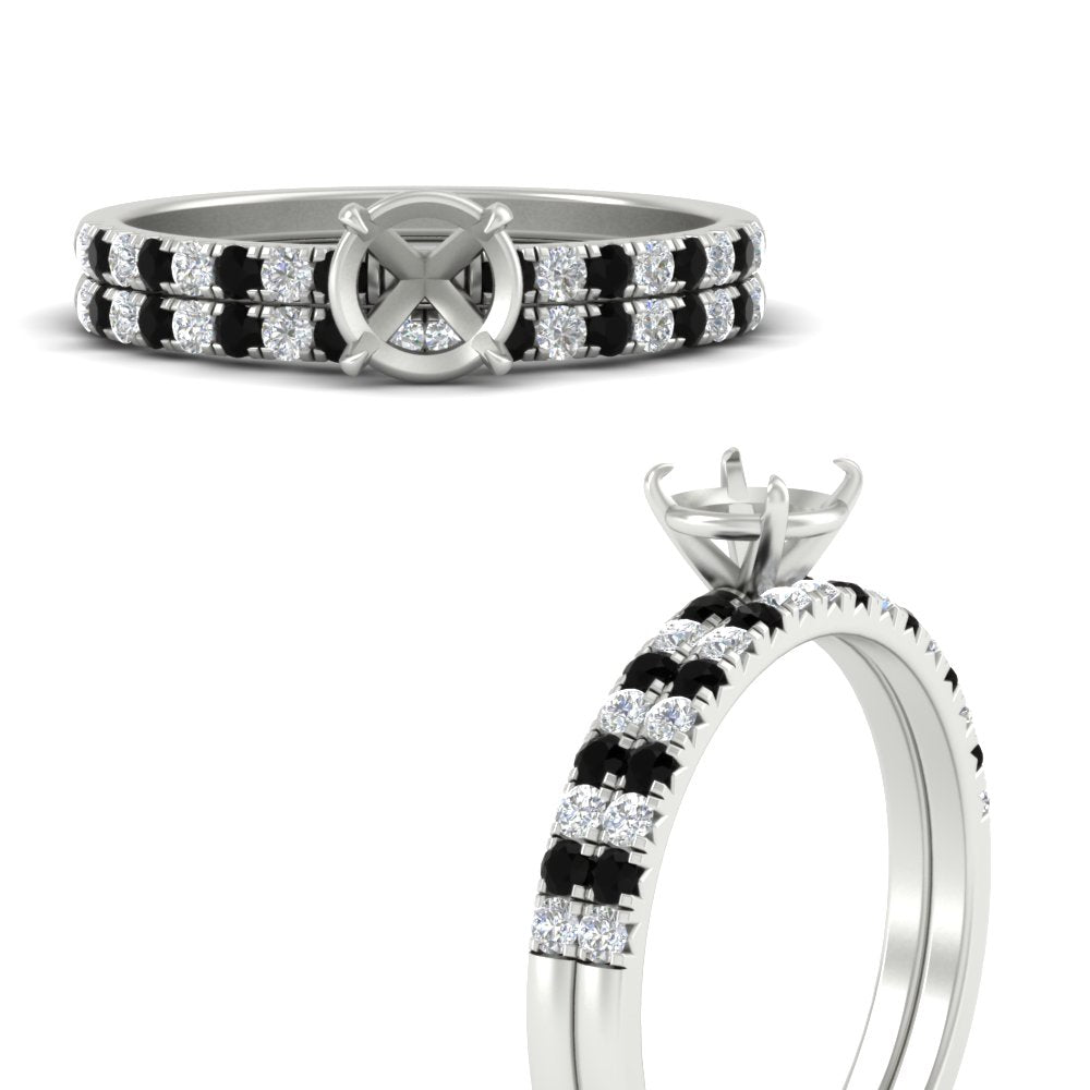 Semi Mount French Pave Diamond Wedding Ring Set