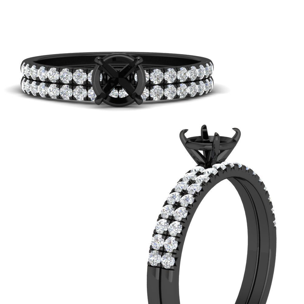 Semi Mount French Pave Diamond Wedding Ring Set