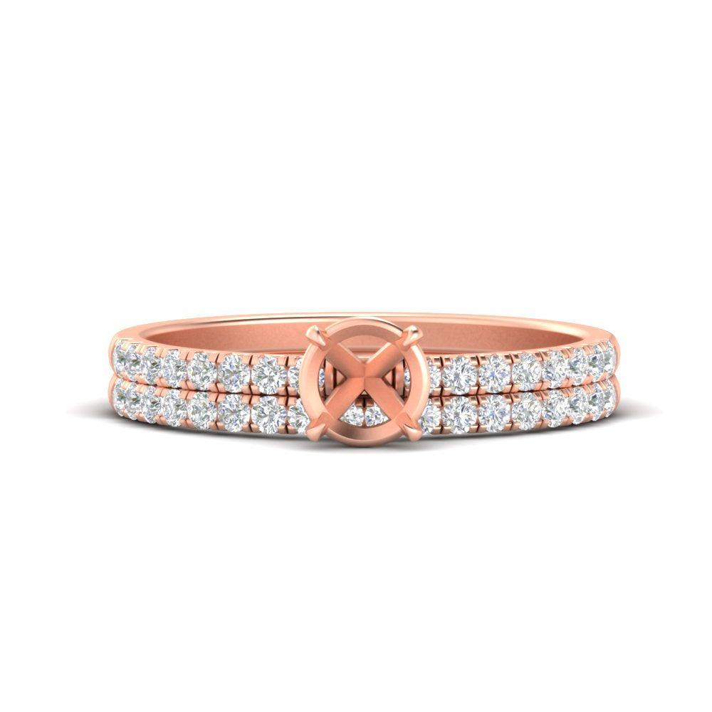 Semi Mount French Pave Diamond Wedding Ring Set