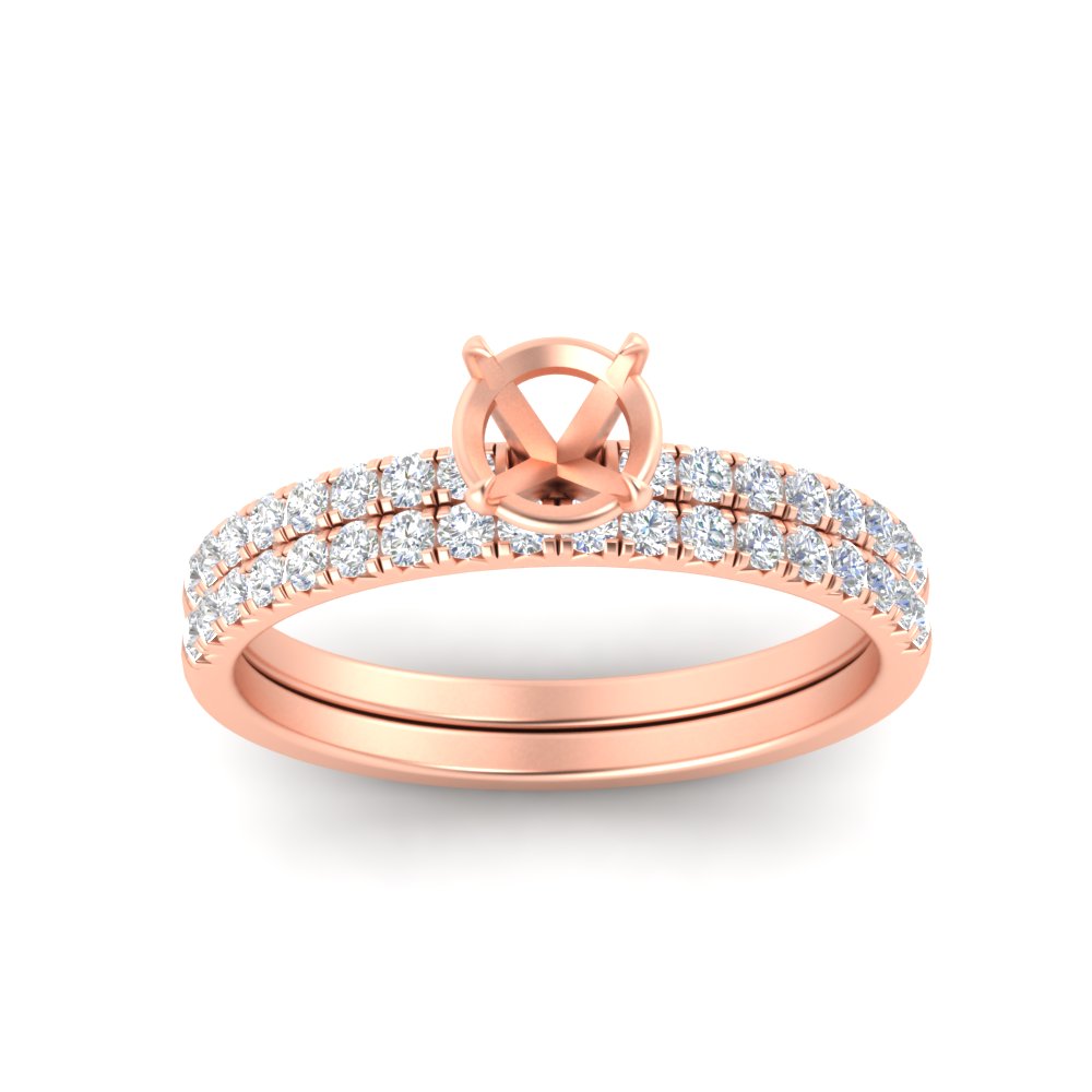 Semi Mount French Pave Diamond Wedding Ring Set