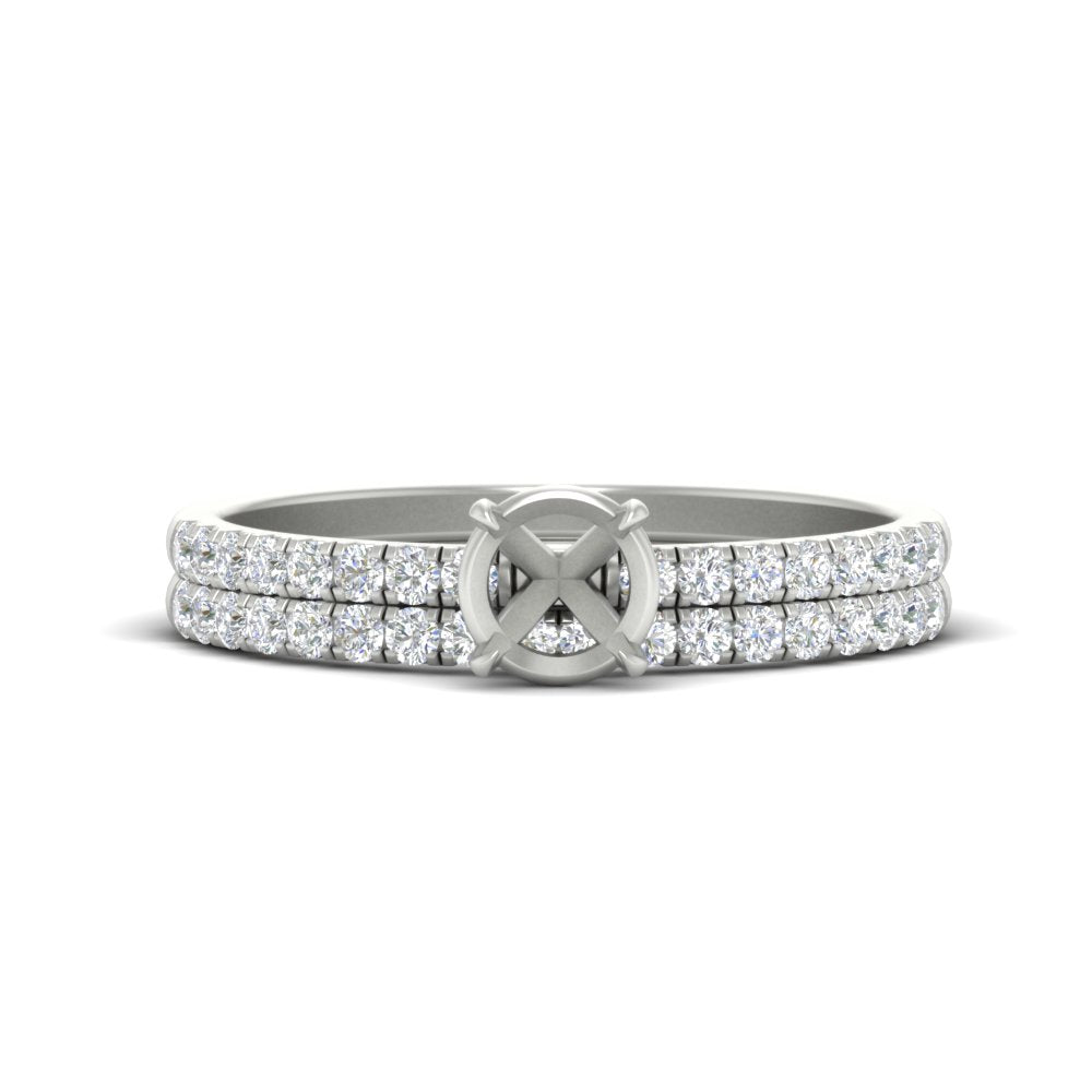 Semi Mount French Pave Diamond Wedding Ring Set
