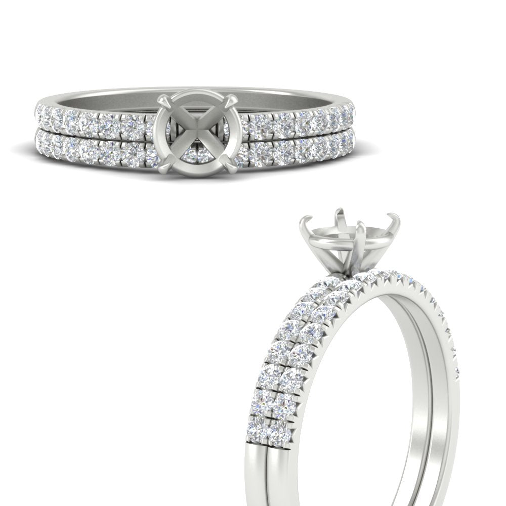 Semi Mount French Pave Diamond Wedding Ring Set