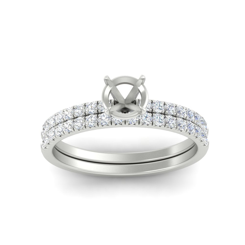 Semi Mount French Pave Diamond Wedding Ring Set