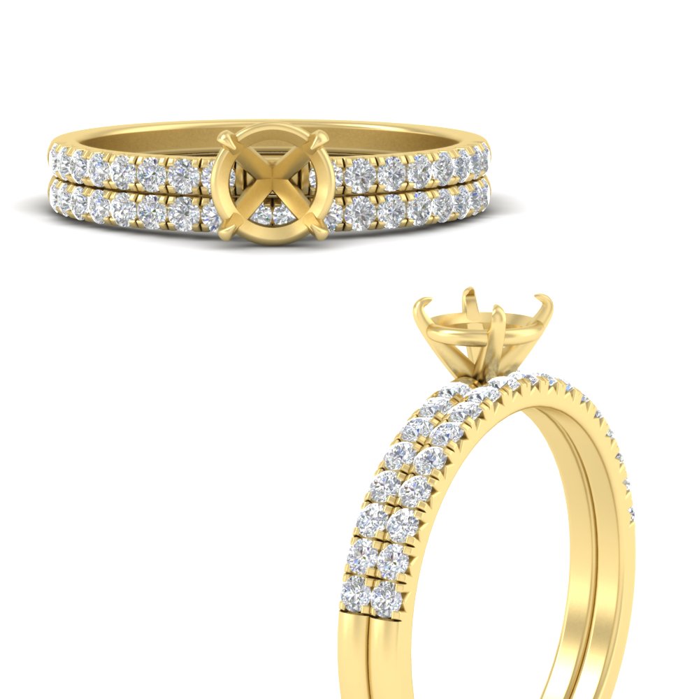 Semi Mount French Pave Diamond Wedding Ring Set