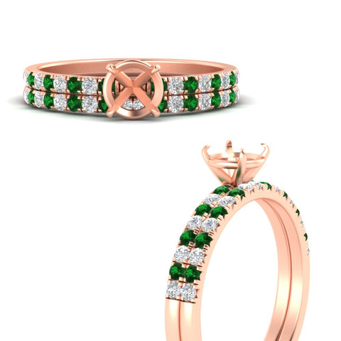 Semi Mount French Pave Diamond Wedding Ring Set