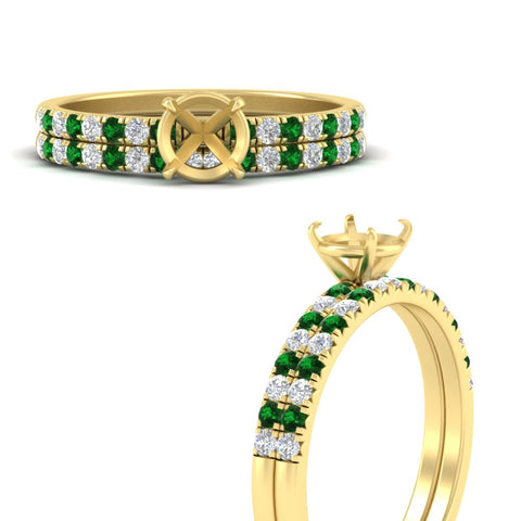 Semi Mount French Pave Diamond Wedding Ring Set