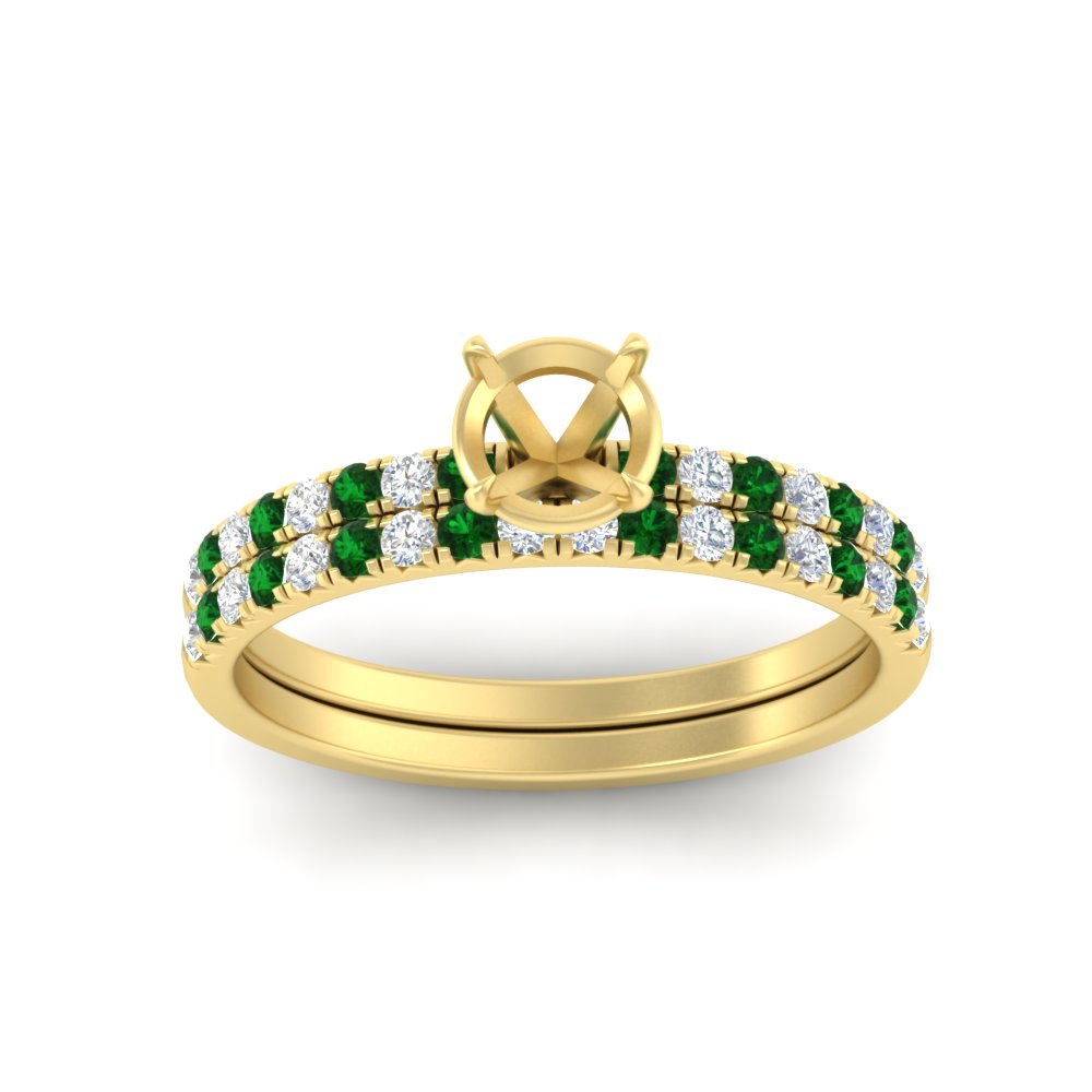 Semi Mount French Pave Diamond Wedding Ring Set