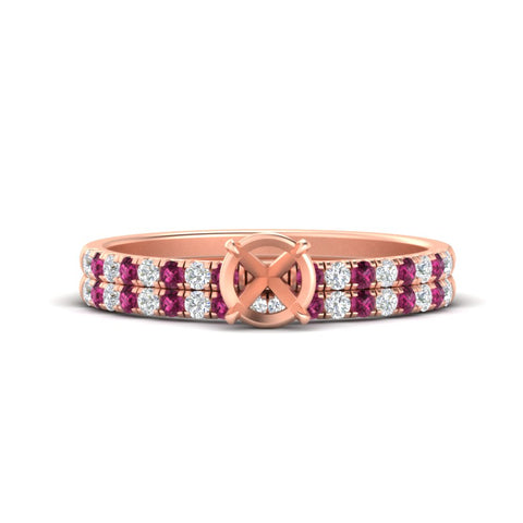 Semi Mount French Pave Diamond Wedding Ring Set