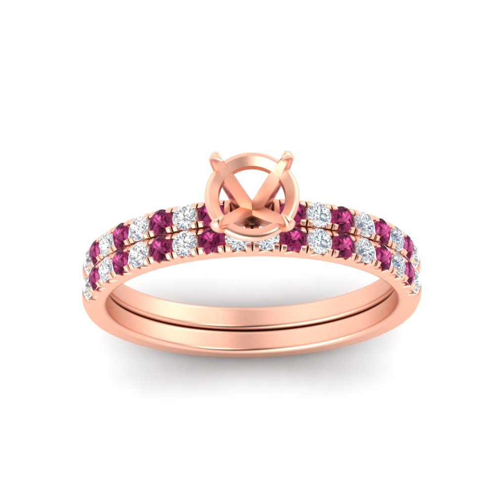 Semi Mount French Pave Diamond Wedding Ring Set