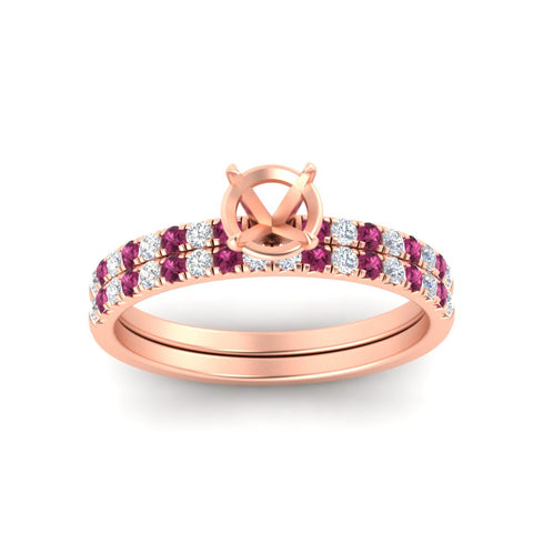 Semi Mount French Pave Diamond Wedding Ring Set