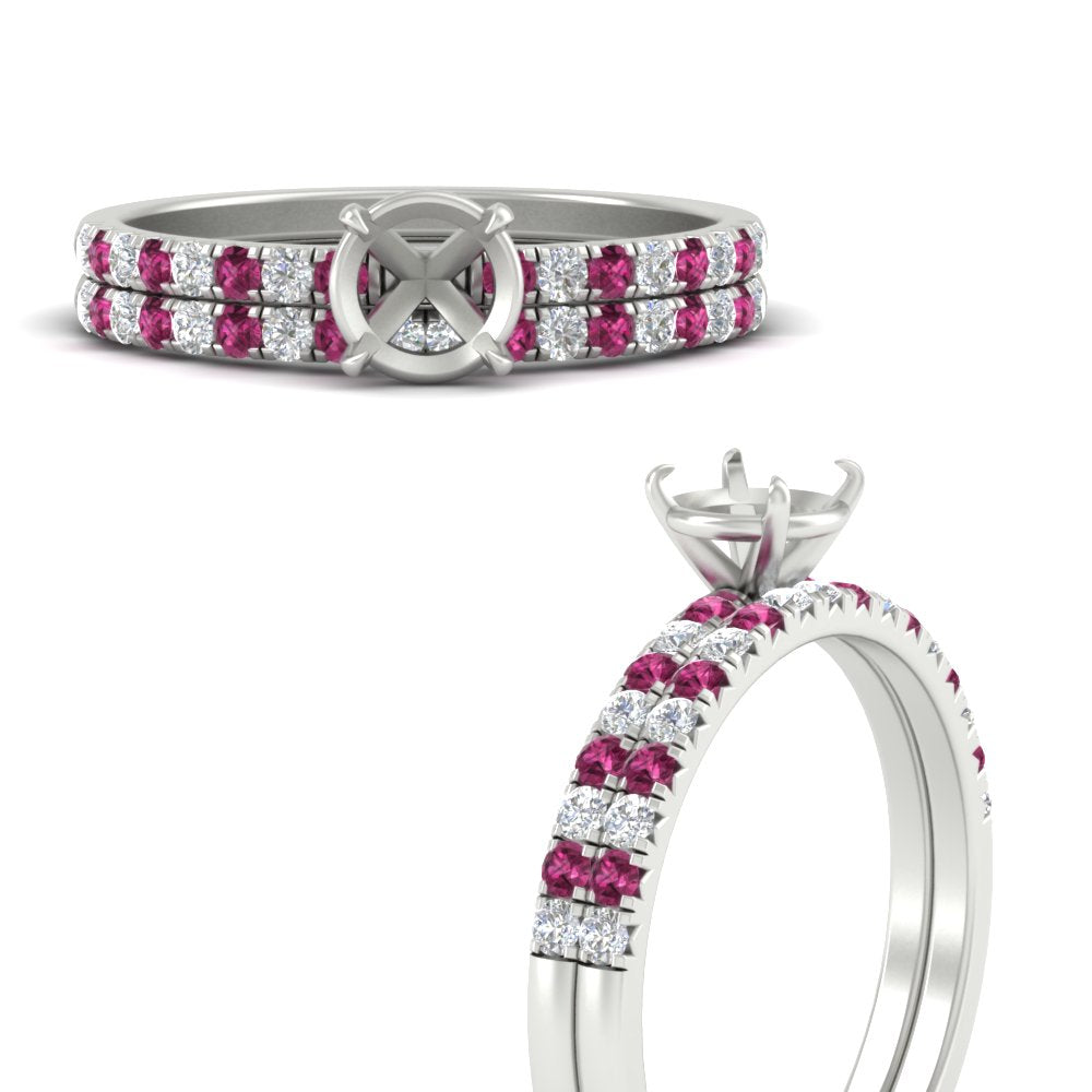 Semi Mount French Pave Diamond Wedding Ring Set