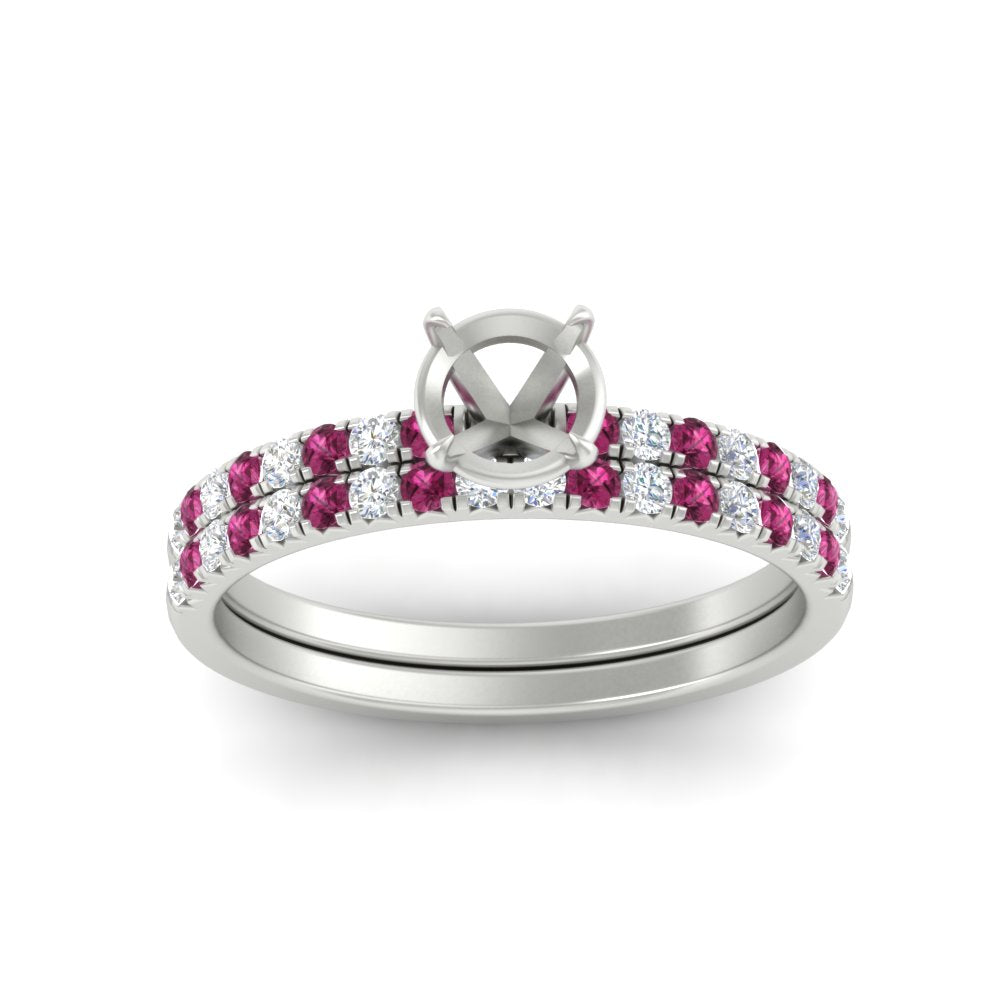 Semi Mount French Pave Diamond Wedding Ring Set