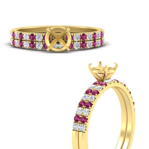 Semi Mount French Pave Diamond Wedding Ring Set