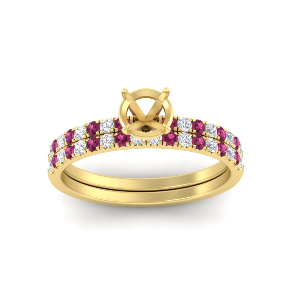 Semi Mount French Pave Diamond Wedding Ring Set