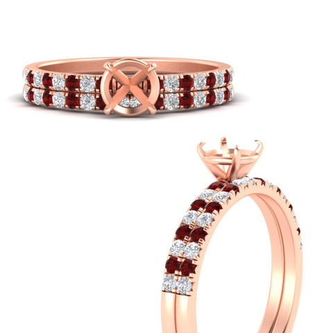 Semi Mount French Pave Diamond Wedding Ring Set