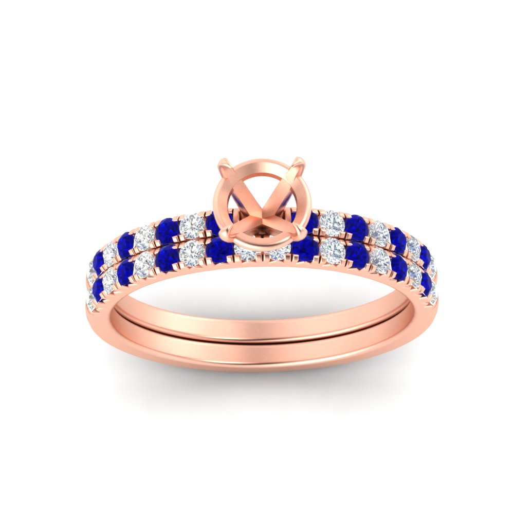 Semi Mount French Pave Diamond Wedding Ring Set