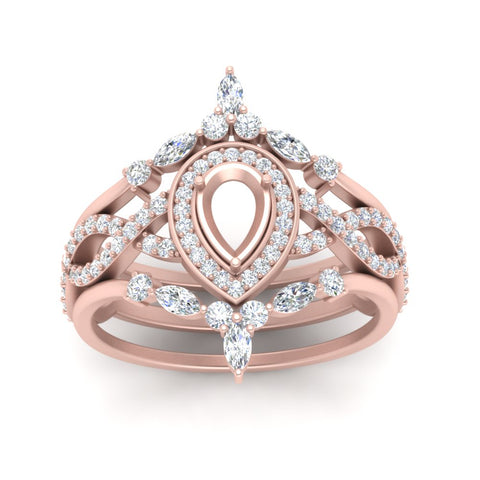 Twisted Semi Mount Halo Bridal Ring Set