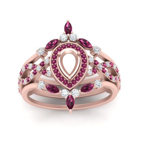 Twisted Semi Mount Halo Bridal Ring Set