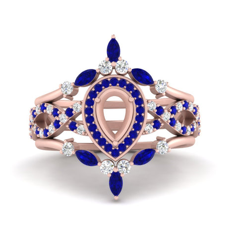 Twisted Semi Mount Halo Bridal Ring Set