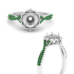 Load image into Gallery viewer, semi-mount-halo-filigree-twisted-emerald-engagement-ring-in-FD124061SMRGEMGRANGLE3-NL-WG
