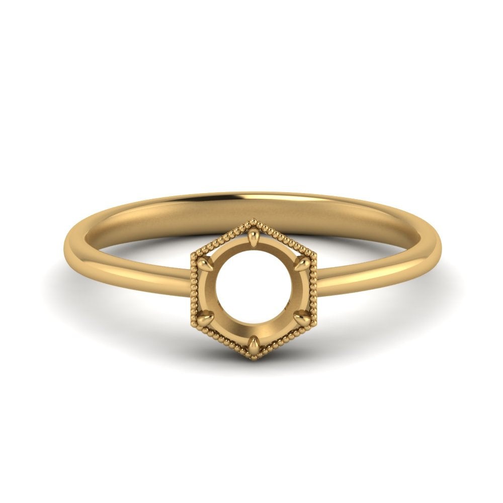 Semi Mount Hexagon Solitaire Ring