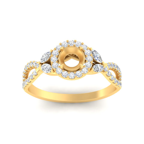 Halo Semi Mount Diamond Twisted Split Shank Engagement Ring