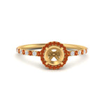 Load image into Gallery viewer, semi-mount-orange-sapphire-halo-petite-engagement-ring-in-yellow-gold-FD8523SMRGSAORANGLE3-NL-YG
