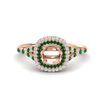 Load image into Gallery viewer, semi-mount-spalit-band-double-halo-engagement-ring-with-emerald-in-FD11142SMRGEMGRANGLE3-NL-RG
