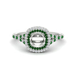 Load image into Gallery viewer, semi-mount-spalit-band-double-halo-engagement-ring-with-emerald-in-FD11142SMRGEMGRANGLE3-NL-WG
