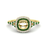 Load image into Gallery viewer, semi-mount-spalit-band-double-halo-engagement-ring-with-emerald-in-FD11142SMRGEMGRANGLE3-NL-YG
