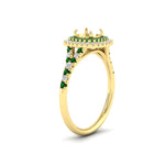 Load image into Gallery viewer, semi-mount-spalit-band-double-halo-engagement-ring-with-emerald-in-FD11142SMRGEMGRANGLE3-NL-YG
