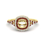 Load image into Gallery viewer, semi-mount-spalit-band-double-halo-engagement-ring-with-ruby-in-FD11142SMRGRUDRANGLE3-NL-YG
