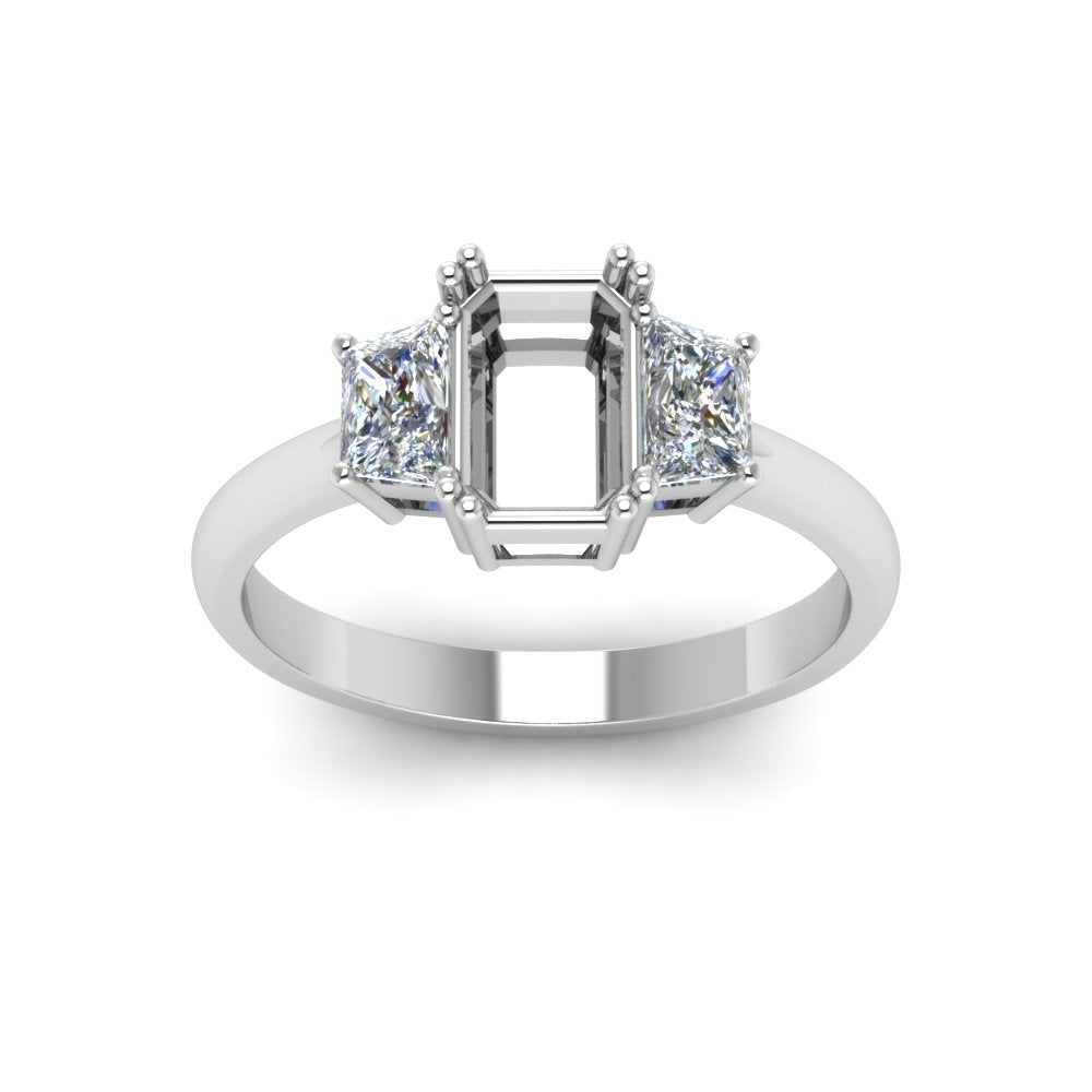 Semi Mount 3 Stone Trapezoid Engagement Ring