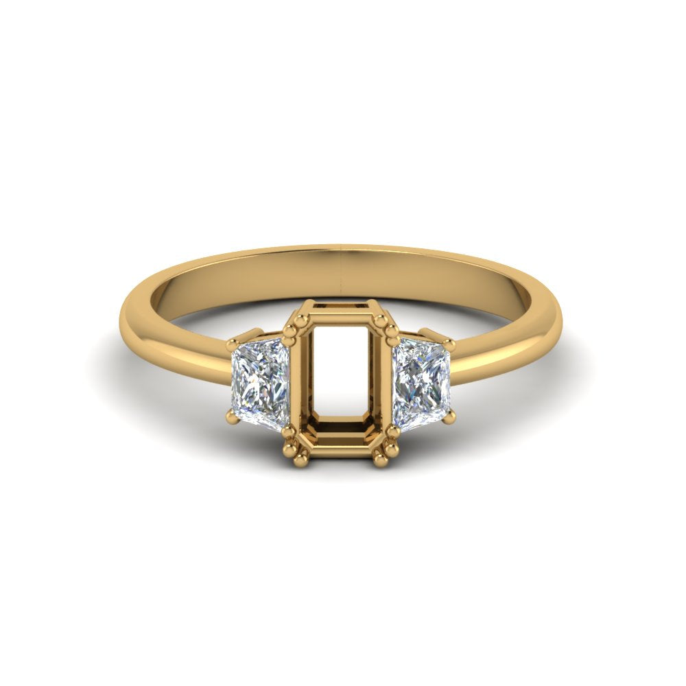 Semi Mount 3 Stone Trapezoid Engagement Ring