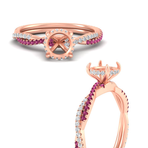 Twisted Semi Mount Hidden Halo Diamond Engagement Ring