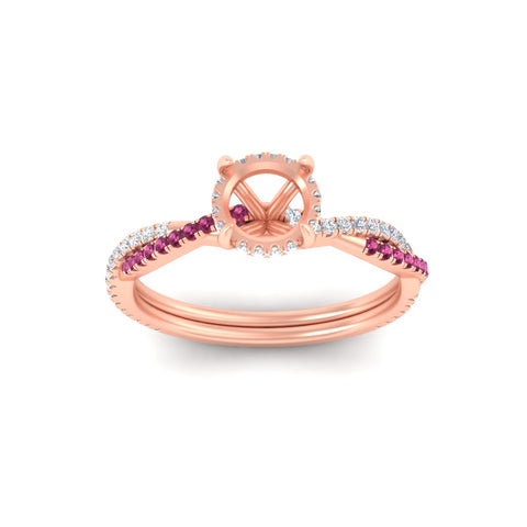 Twisted Semi Mount Hidden Halo Diamond Engagement Ring