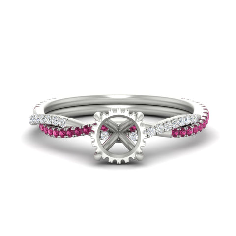Twisted Semi Mount Hidden Halo Diamond Engagement Ring