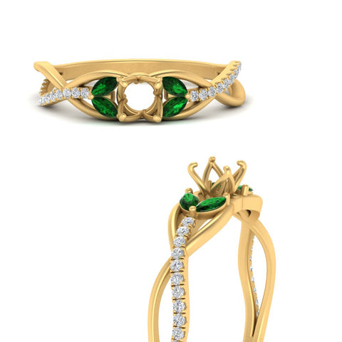 semi-mount-twisted-vine-floral-diamond-engagement-ring-with-emerald-in-FD10977SMRGEMGRANGLE3-NL-YG