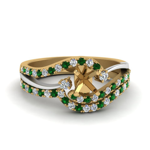 semi-mount-two-tone-3-stone-diamond-swirl-bridal-set-with-emerald-in-FDO50895SMGEMGR-NL-YG