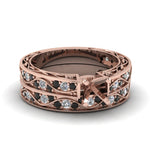 Load image into Gallery viewer, semi-mount-white-diamond-shank-wave-wedding-set-with-black-diamond-in-14K-rose-gold-FDENS3543SMGBLACK-NL-RG