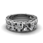 Load image into Gallery viewer, semi-mount-white-diamond-shank-wave-wedding-set-with-black-diamond-in-950-Platinum-FDENS3543SMGBLACK-NL-WG