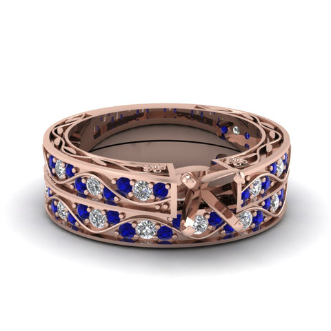 semi-mount-white-diamond-shank-wave-wedding-set-with-blue-sapphire-in-14K-rose-gold-FDENS3543SMGSABL-NL-RG
